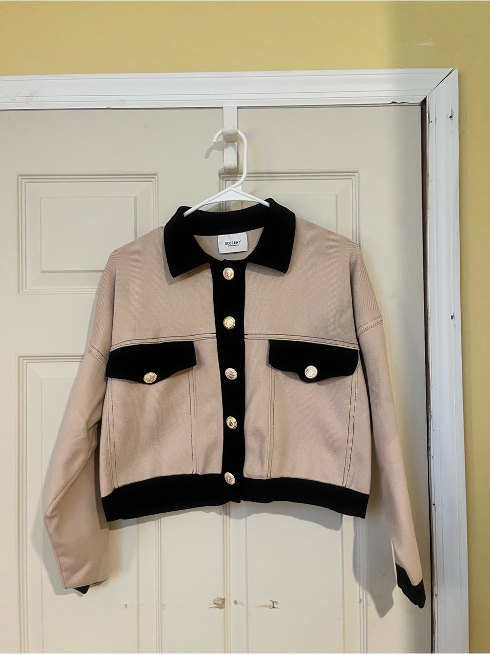 Maje Copy - Women's Black & Tan Button Cardigan